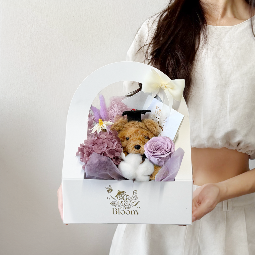 Graduation bear Purple Bloom Box (Preserved)