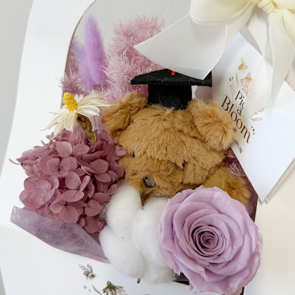 Graduation bear Purple Bloom Box (Preserved)