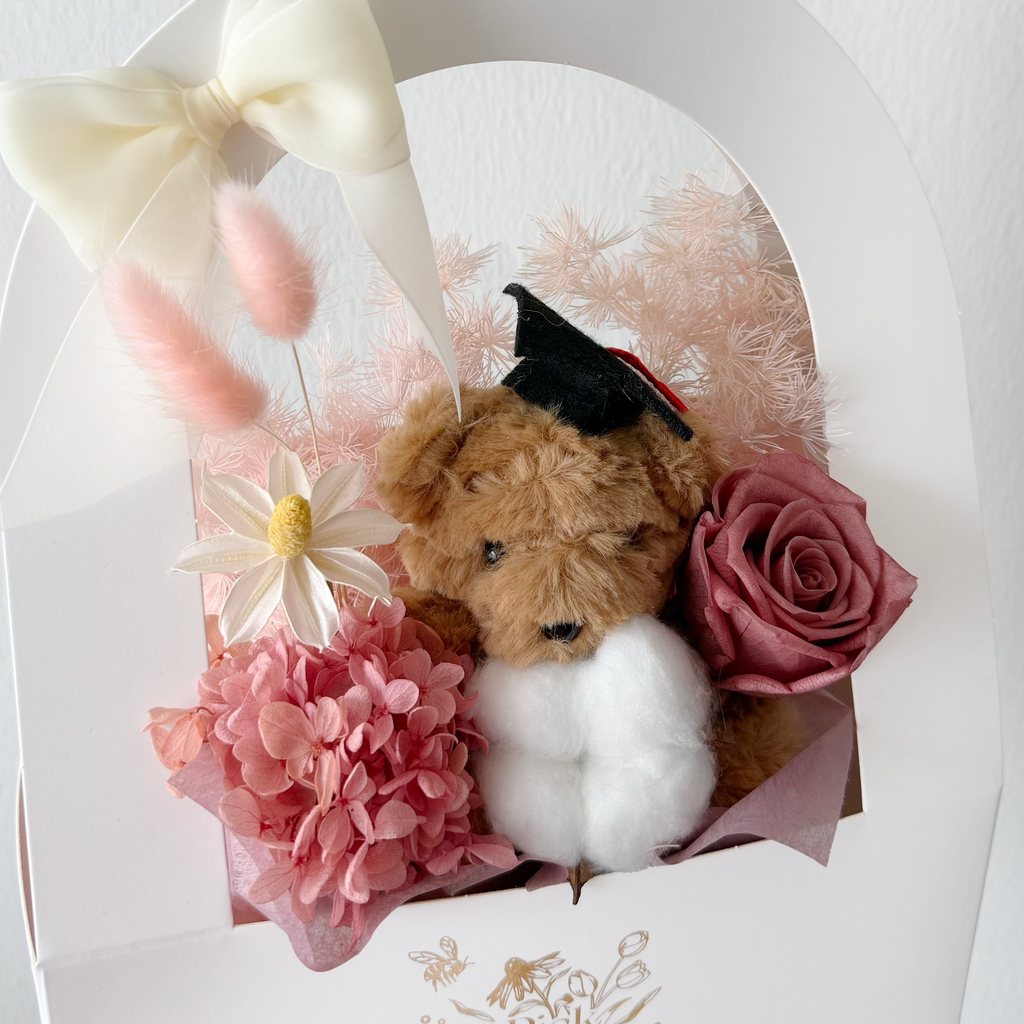 Graduation bear Pink Bloom Box (Preserved)